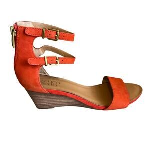 Franco Sarto Dade Low Wedge Sandals Tangerine Orange 7.5